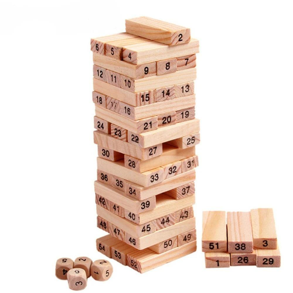 54pcs Wooden Tower Block Game Set Ziggy's Pop Toy Shoppe