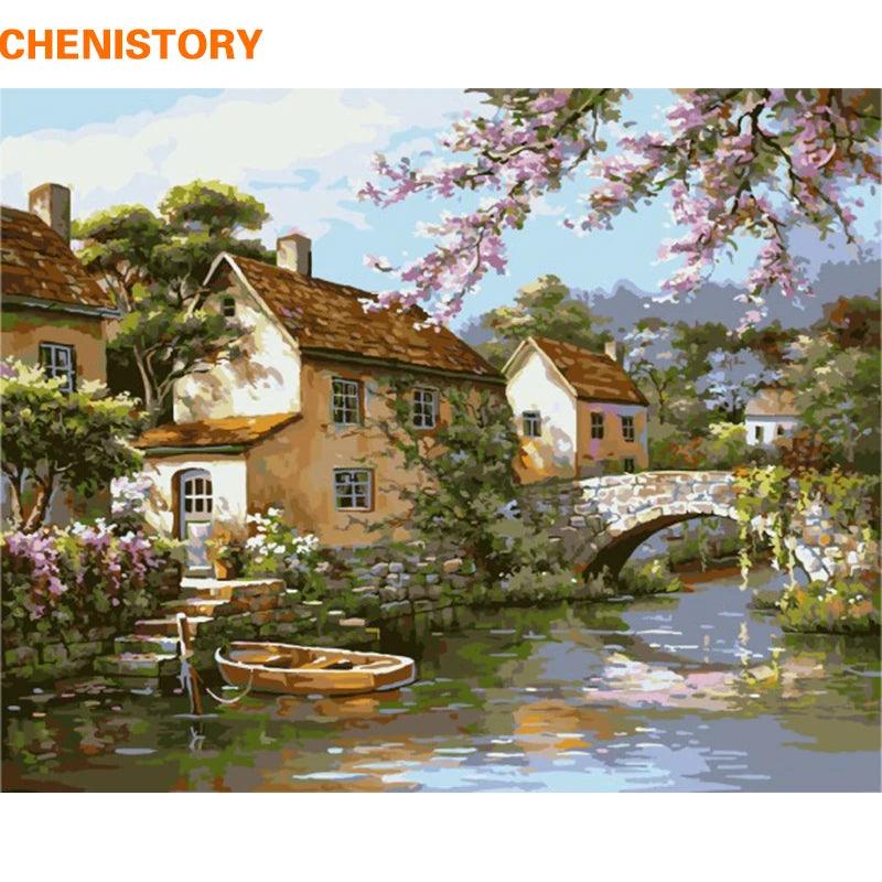 CHENISTORY Chateau by the Lake Painting By Numbers Canvas Ziggy's Pop Toy Shoppe