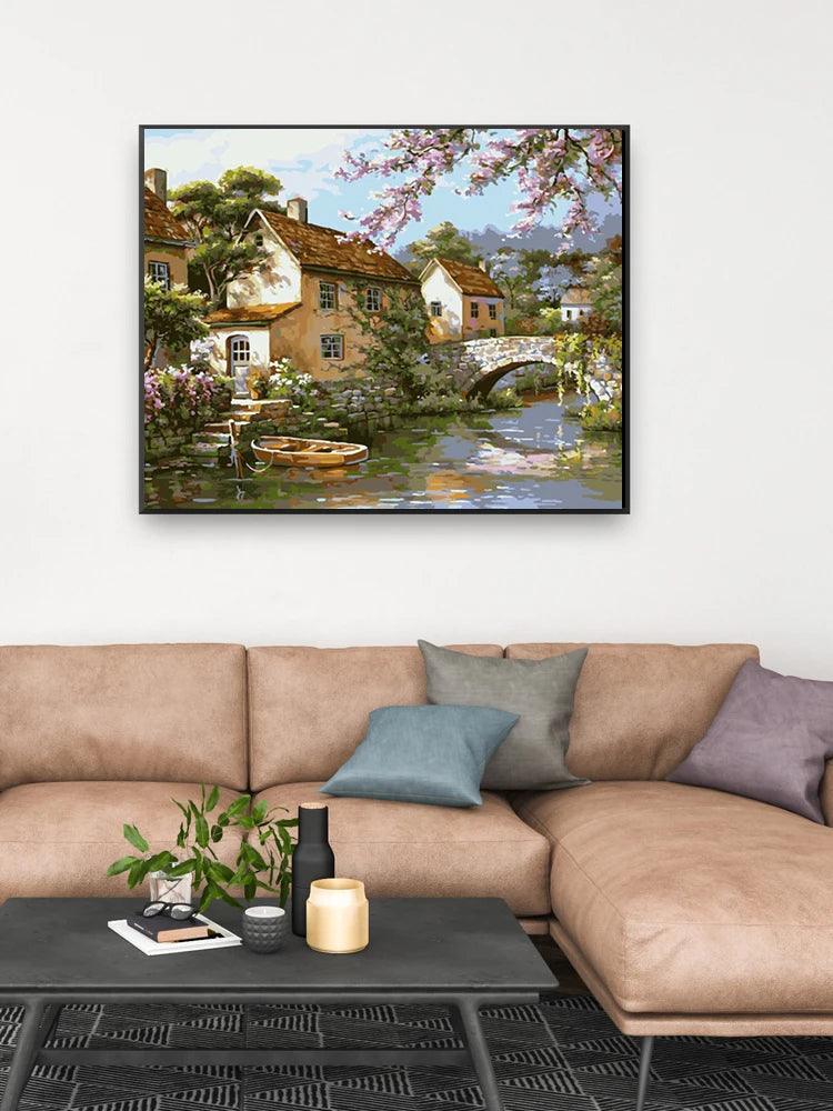 CHENISTORY Chateau by the Lake Painting By Numbers Canvas Ziggy's Pop Toy Shoppe