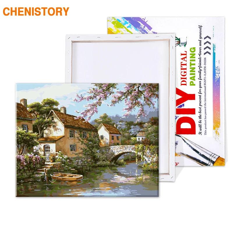 CHENISTORY Chateau by the Lake Painting By Numbers Canvas Ziggy's Pop Toy Shoppe