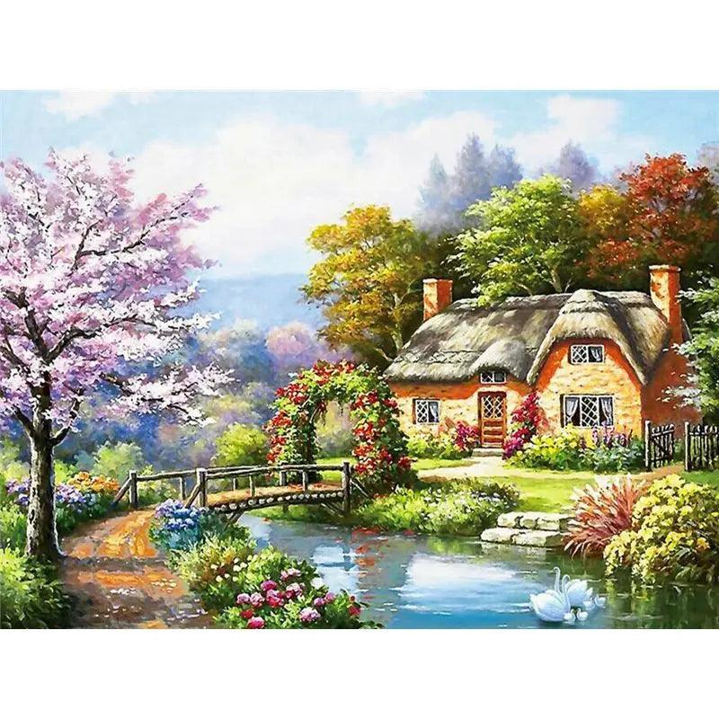 CHENISTORY Chateau by the Lake Painting By Numbers Canvas Ziggy's Pop Toy Shoppe