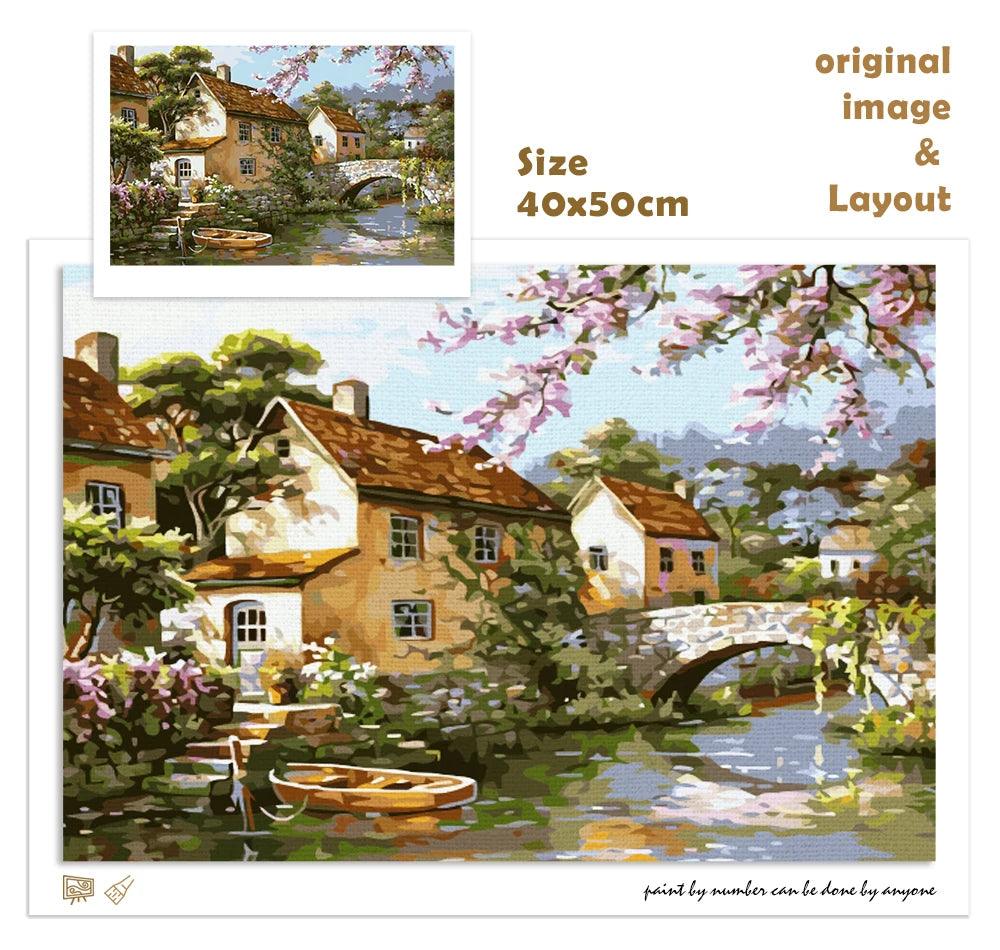 CHENISTORY Chateau by the Lake Painting By Numbers Canvas Ziggy's Pop Toy Shoppe