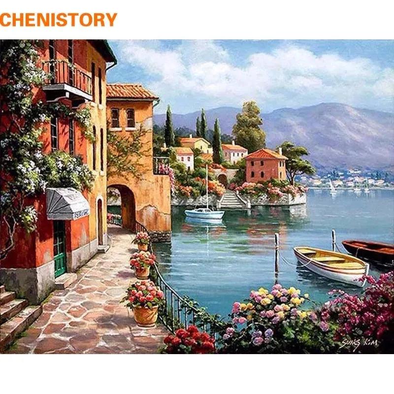 CHENISTORY Romantic Harbor DIY Painting By Numbers Canvas Ziggy's Pop Toy Shoppe