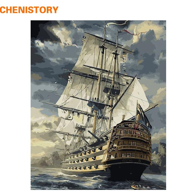 CHENISTORY Sailing Ship Painting By Numbers Canvas Ziggy's Pop Toy Shoppe