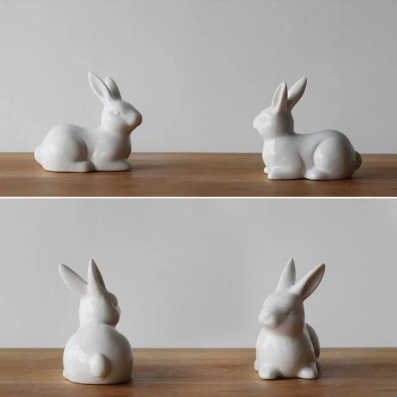 Ceramic Cute Pure White Rabbit Figurines Ziggy's Pop Toy Shoppe