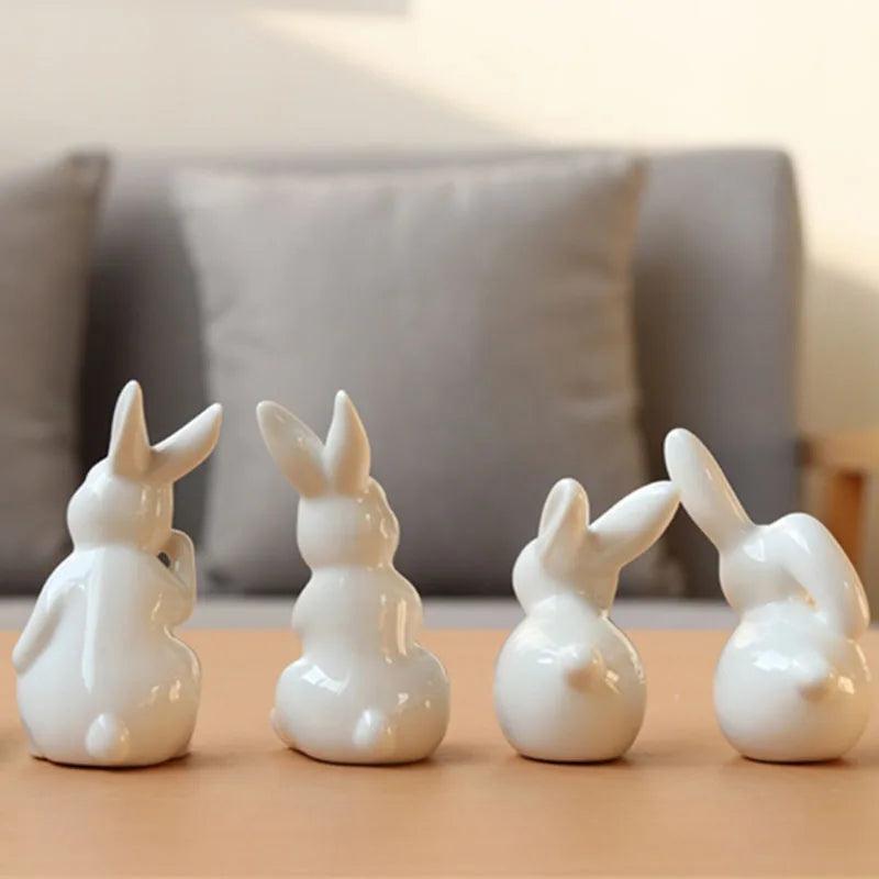 Ceramic Cute Pure White Rabbit Figurines Ziggy's Pop Toy Shoppe