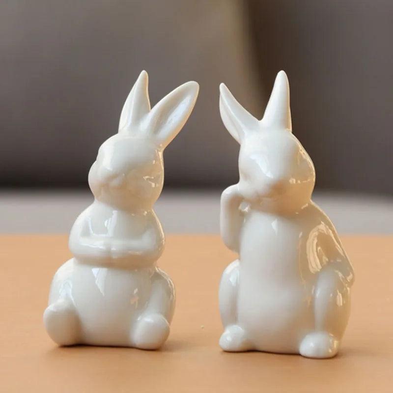 Ceramic Cute Pure White Rabbit Figurines Ziggy's Pop Toy Shoppe