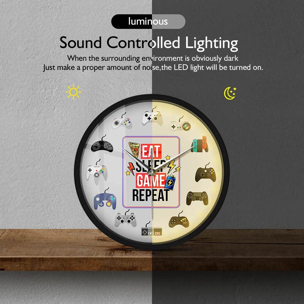 Eat Sleep Game Repeat Gamepad Controllers LED Wall Clock Ziggy's Pop Toy Shoppe