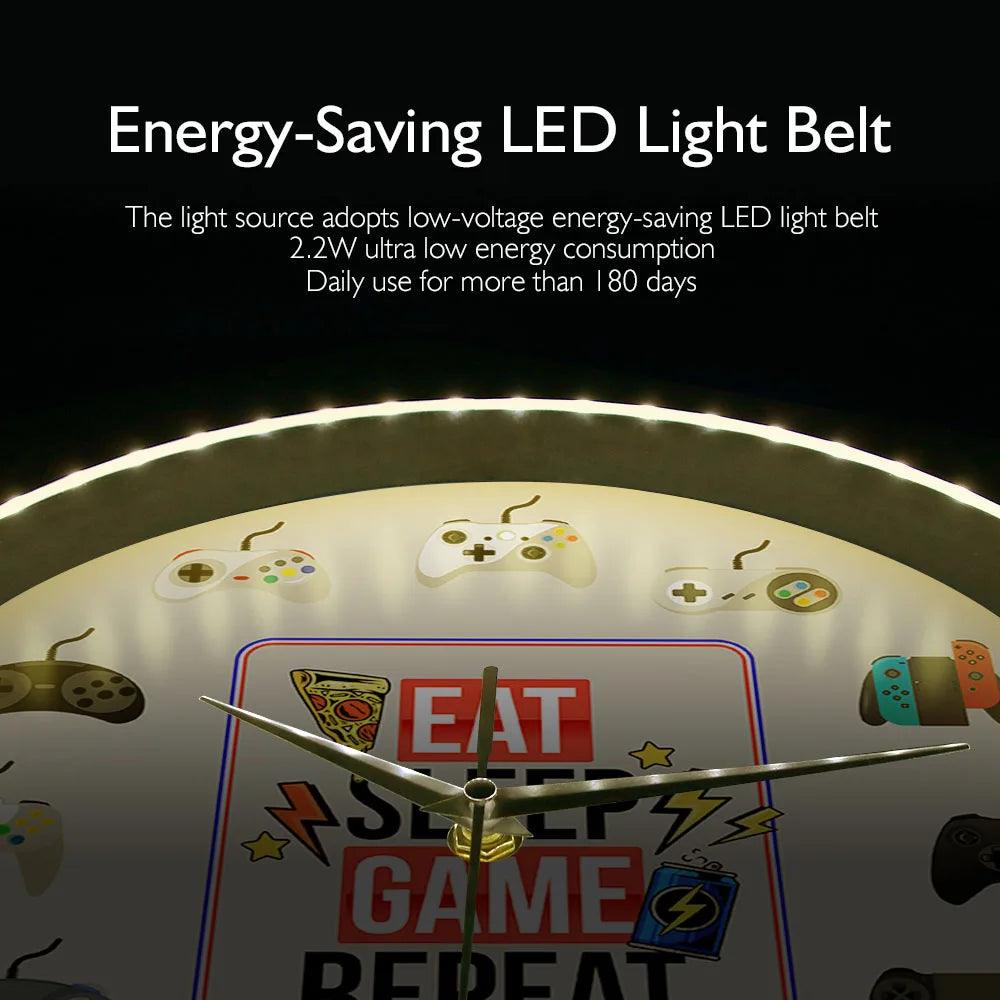 Eat Sleep Game Repeat Gamepad Controllers LED Wall Clock Ziggy's Pop Toy Shoppe