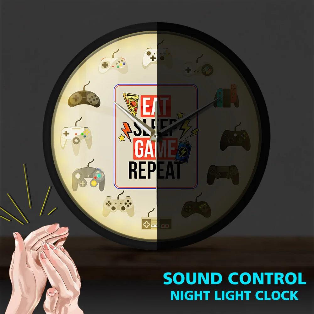 Eat Sleep Game Repeat Gamepad Controllers LED Wall Clock Ziggy's Pop Toy Shoppe