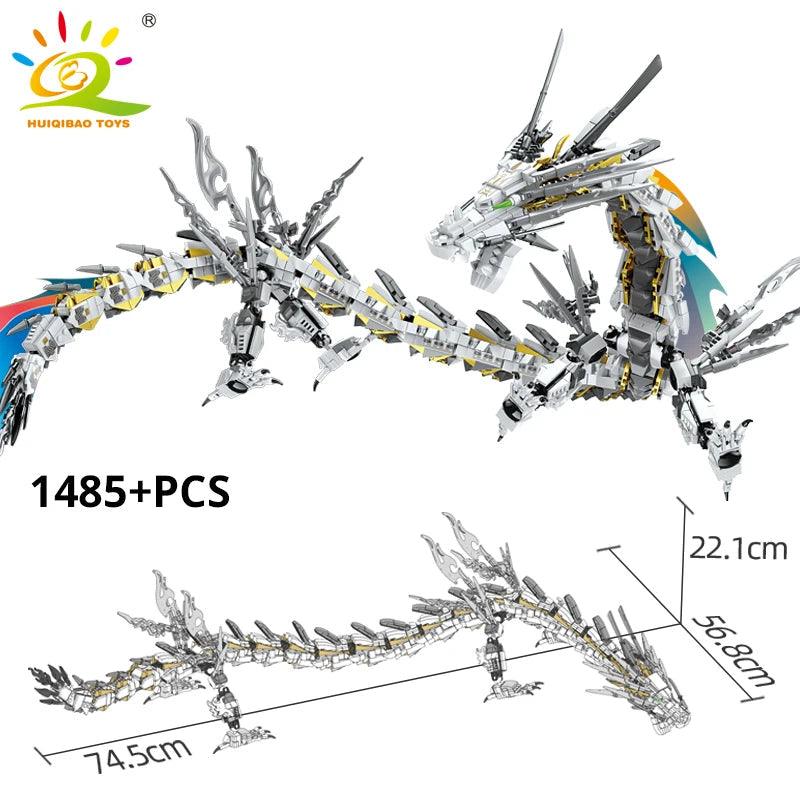 HUIQIBAO 1485PCS White Dragon Building Blocks Set Ziggy's Pop Toy Shoppe