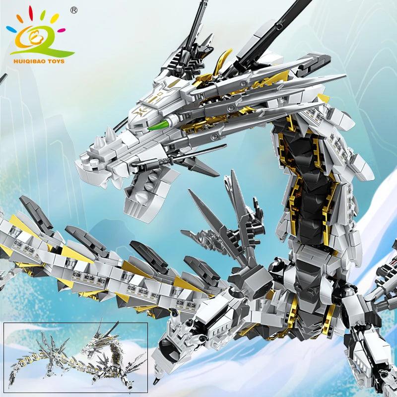 HUIQIBAO 1485PCS White Dragon Building Blocks Set Ziggy's Pop Toy Shoppe