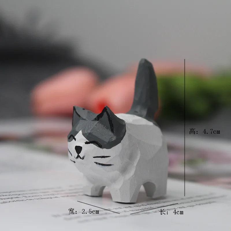Handmade Wooden Black and White Cat Figurine Ziggy's Pop Toy Shoppe