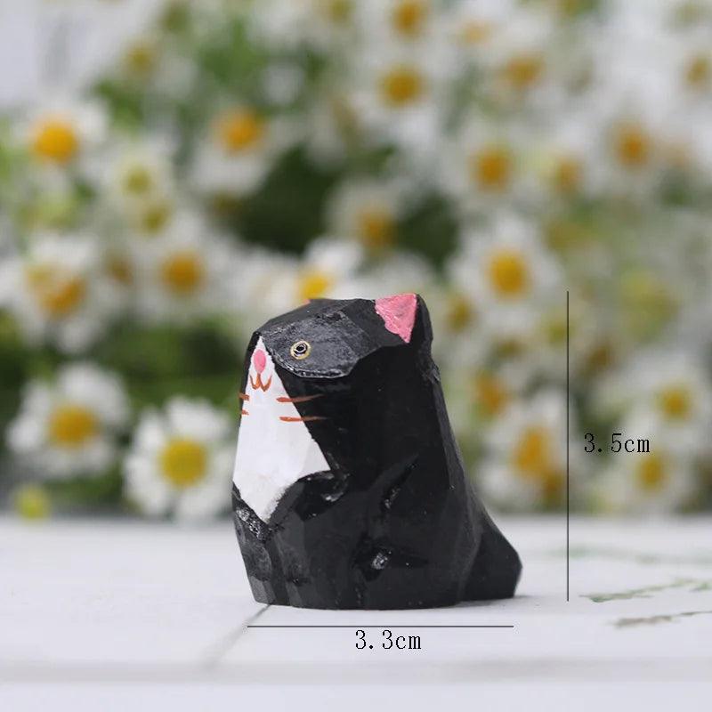 Handmade Wooden Black and White Cat Sitting Figurine Ziggy's Pop Toy Shoppe