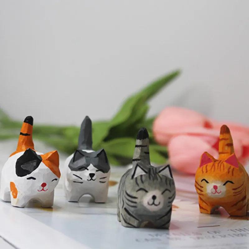 Handmade Wooden Calico Cat Figurine Ziggy's Pop Toy Shoppe