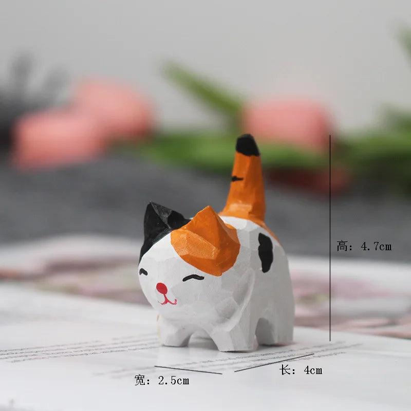 Handmade Wooden Calico Cat Figurine Ziggy's Pop Toy Shoppe