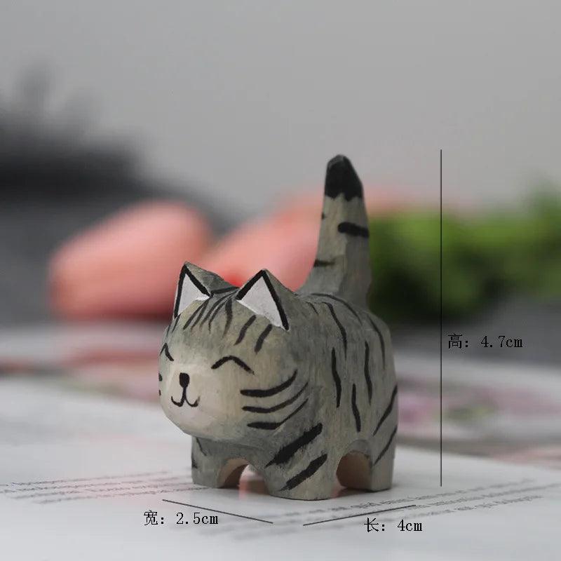 Handmade Wooden Grey Manx Cat Figurine Ziggy's Pop Toy Shoppe