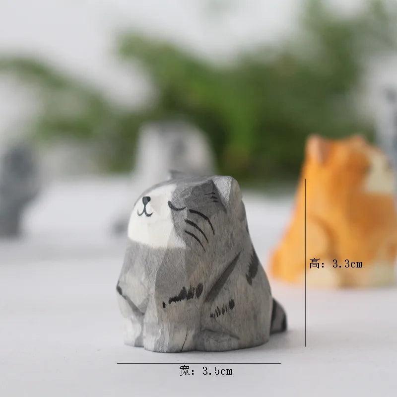 Handmade Wooden Grey Persian Cat Figurine Ziggy's Pop Toy Shoppe