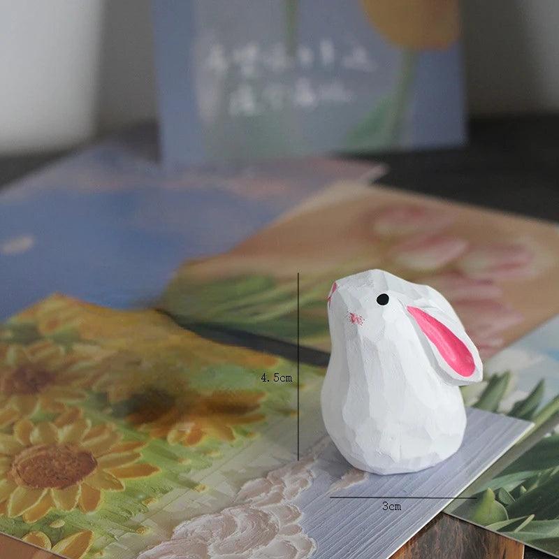 Handmade Wooden White Rabbit Figurine Ziggy's Pop Toy Shoppe