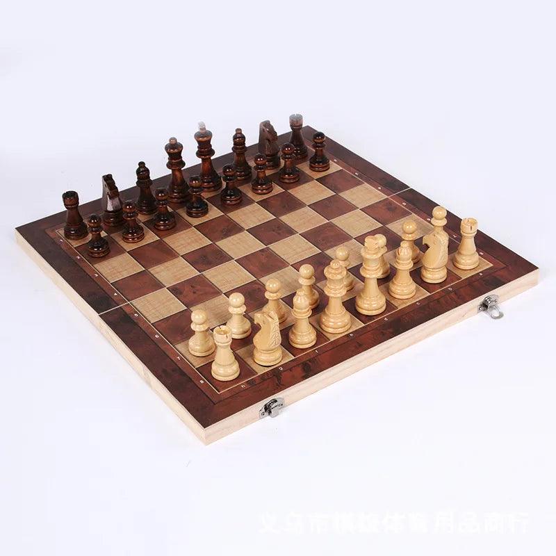 Large size 3-in-1 Wooden Foldable Chess/Checkers Set Ziggy's Pop Toy Shoppe