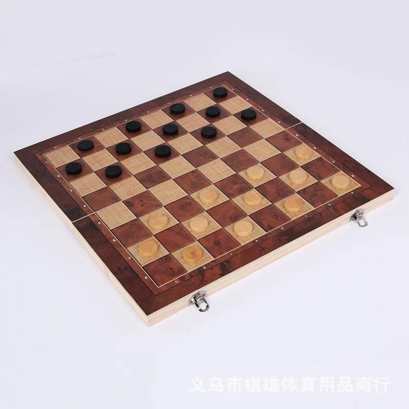Large size 3-in-1 Wooden Foldable Chess/Checkers Set Ziggy's Pop Toy Shoppe