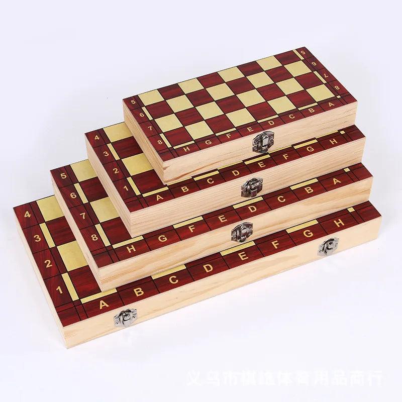 Large size 3-in-1 Wooden Foldable Chess/Checkers Set Ziggy's Pop Toy Shoppe