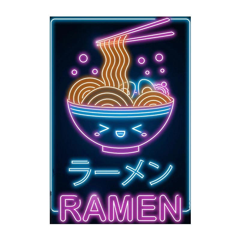 Neon Effect Squinty Ramen Bowl Blue Wall Art Ziggy's Pop Toy Shoppe