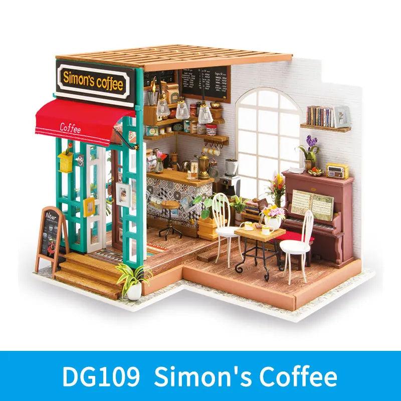 Robotime DIY Simon's Coffee Wooden Miniature Dollhouse 1:24 Ziggy's Pop Toy Shoppe