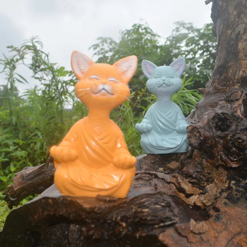 Whimsical Buddha Meditation Cat Figurines Ziggy's Pop Toy Shoppe