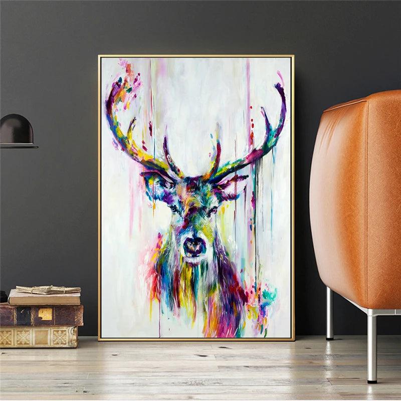 2pc Watercolor Elephant And Deer Abstract Graffiti Art Prints Ziggy's Pop Toy Shoppe