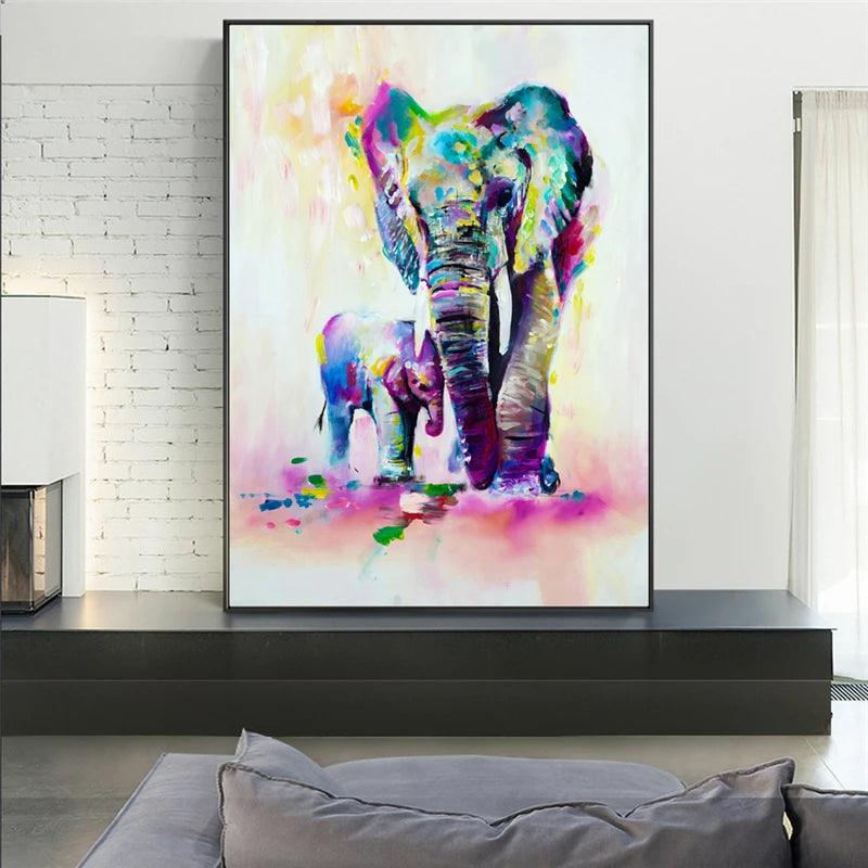 2pc Watercolor Elephant And Deer Abstract Graffiti Art Prints Ziggy's Pop Toy Shoppe