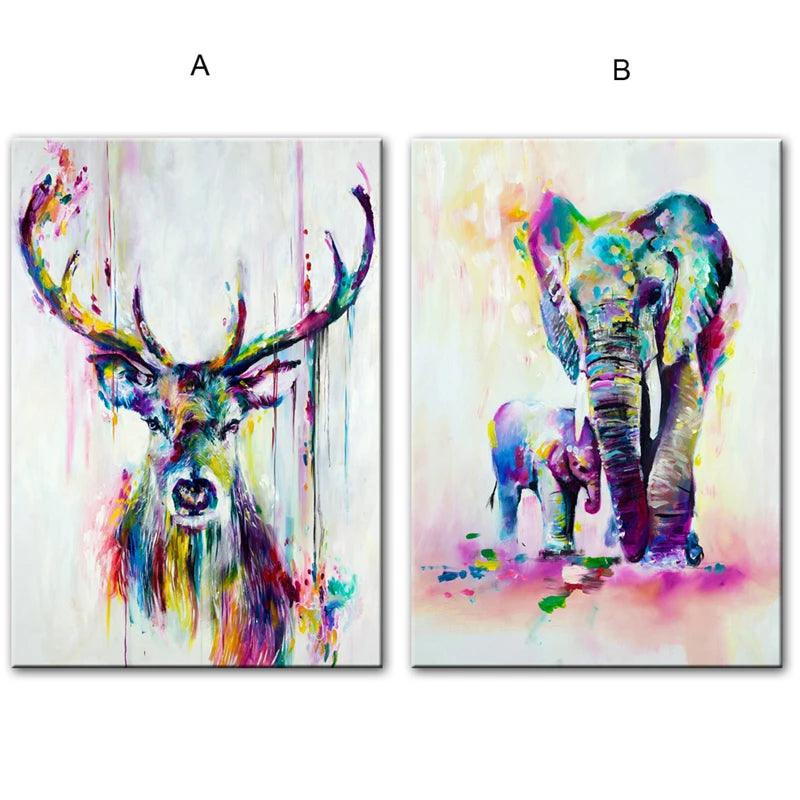 2pc Watercolor Elephant And Deer Abstract Graffiti Art Prints Ziggy's Pop Toy Shoppe