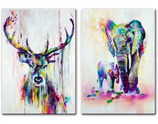 2pc Watercolor Elephant And Deer Abstract Graffiti Art Prints Ziggy's Pop Toy Shoppe