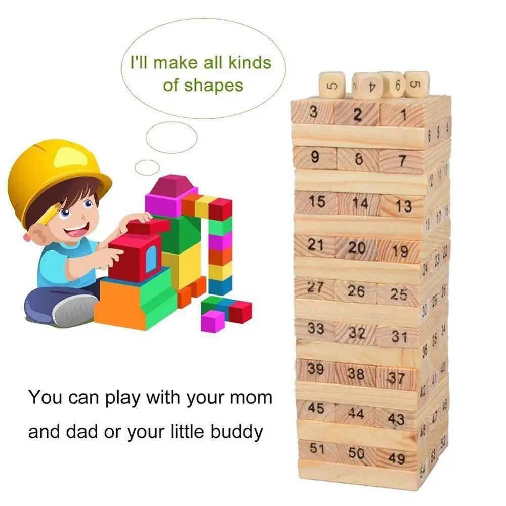54pcs Wooden Tower Block Game Set Ziggy's Pop Toy Shoppe