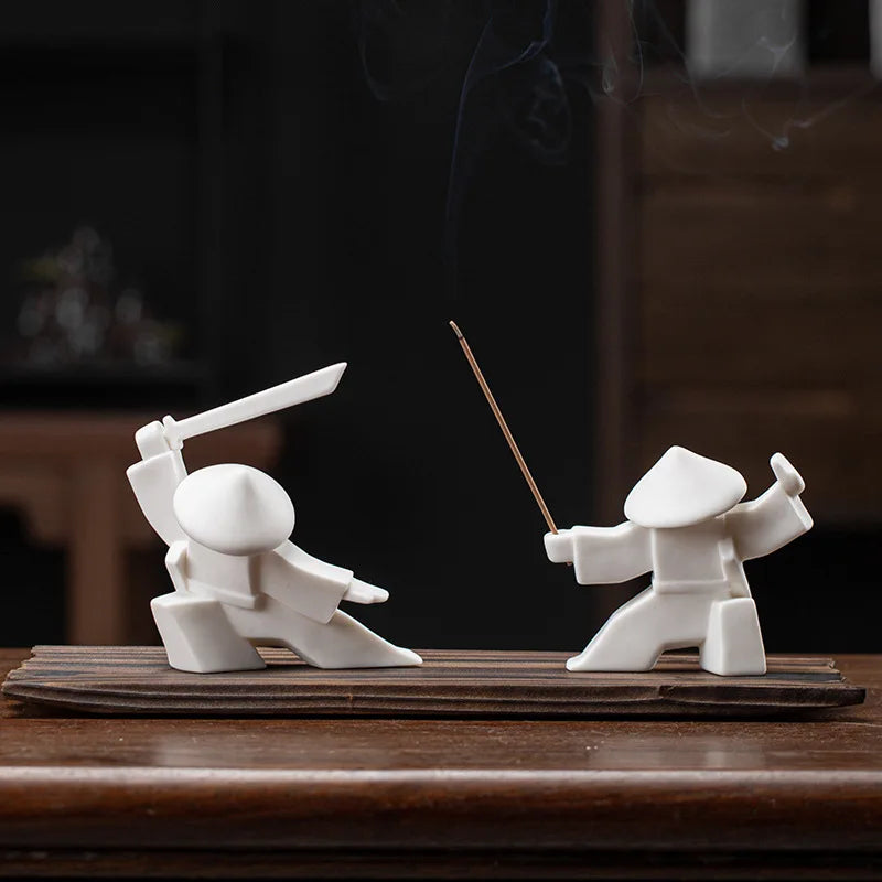 Ancient Japanese Kendo Swordsmen Incense Stick Burners with Matching Pots Ziggy's Pop Toy Shoppe