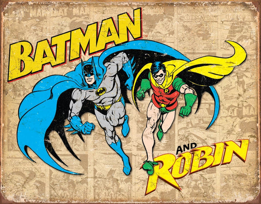 Batman and Robin Weathered Tin Sign Ziggy's Pop Toy Shoppe