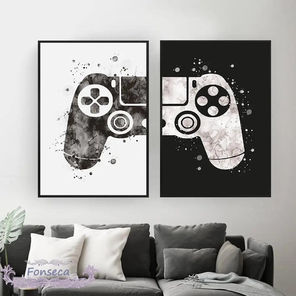 Black and White Watercolor Gamepad Canvas Ziggy's Pop Toy Shoppe