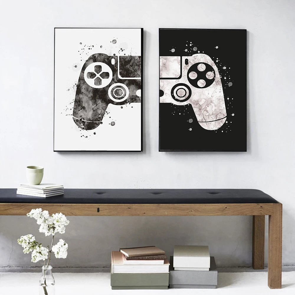 Black and White Watercolor Gamepad Canvas Ziggy's Pop Toy Shoppe