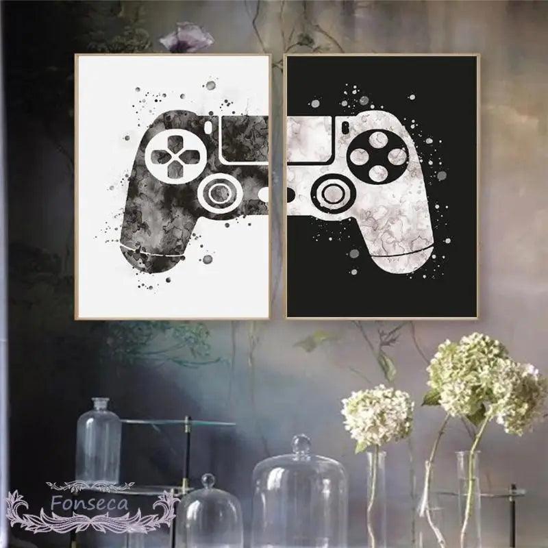 Black and White Watercolor Gamepad Canvas Ziggy's Pop Toy Shoppe