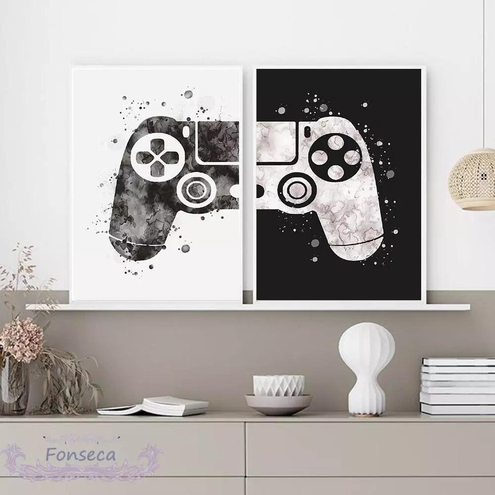 Black and White Watercolor Gamepad Canvas Ziggy's Pop Toy Shoppe