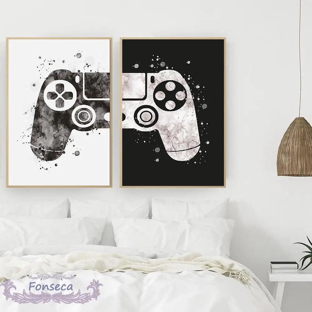 Black and White Watercolor Gamepad Canvas Ziggy's Pop Toy Shoppe