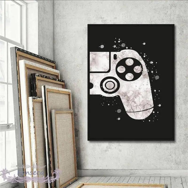 Black and White Watercolor Gamepad Canvas Ziggy's Pop Toy Shoppe