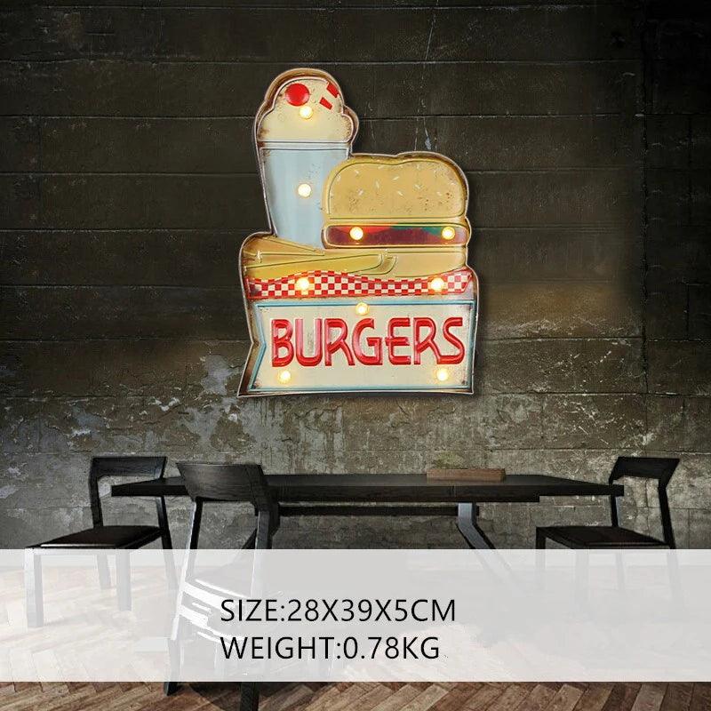 Burgers with Milk Shake Vintage LED Light Neon Sign Ziggy's Pop Toy Shoppe