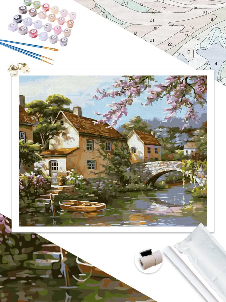 CHENISTORY Chateau by the Lake Painting By Numbers Canvas Ziggy's Pop Toy Shoppe