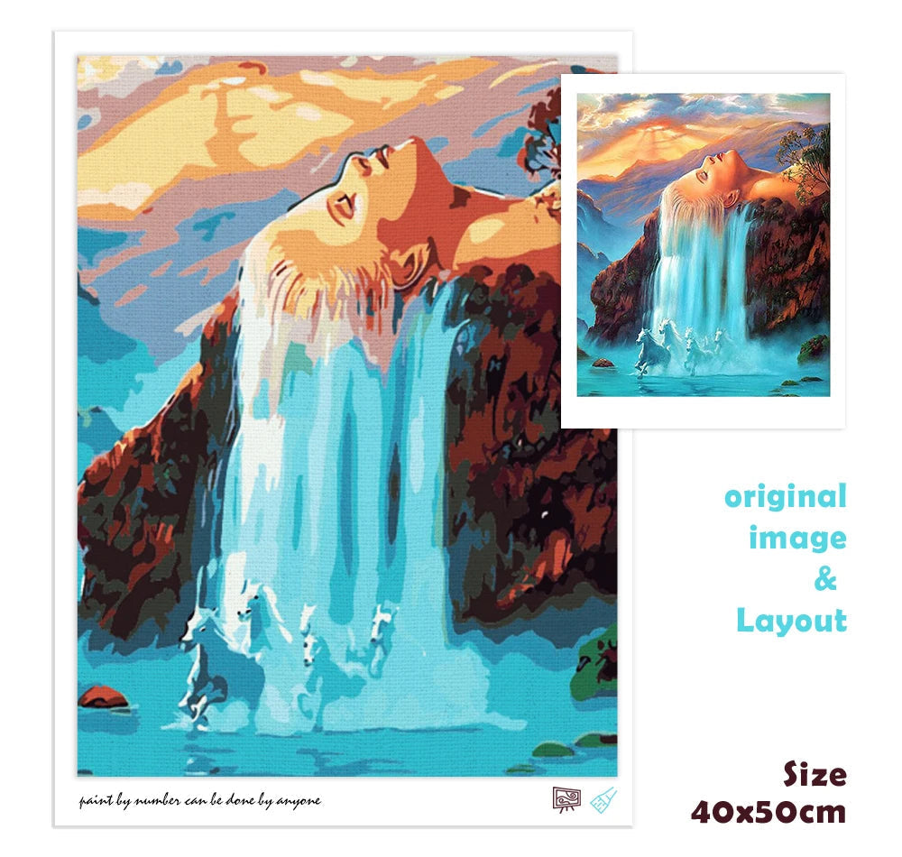 CHENISTORY White Hair Waterfall Painting By Numbers Canvas Ziggy's Pop Toy Shoppe