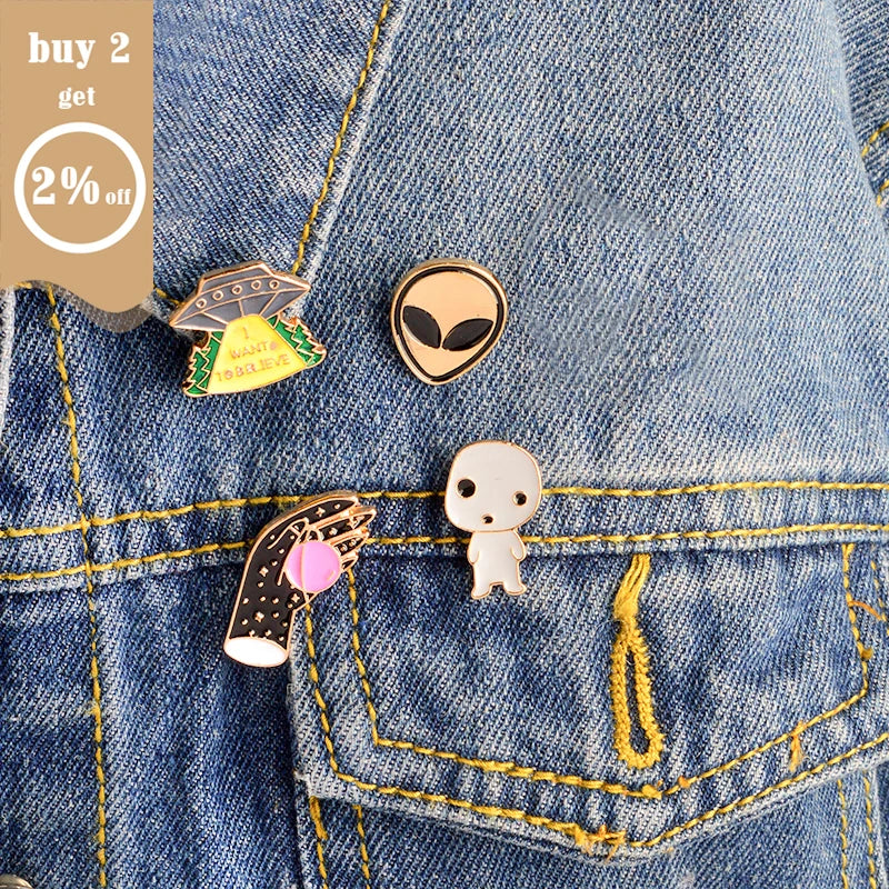 Cartoon UFO Alien Enamel Pins Ziggy's Pop Toy Shoppe