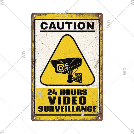 Caution - 24 Hours Video Surveillance Vintage Tin Sign Ziggy's Pop Toy Shoppe