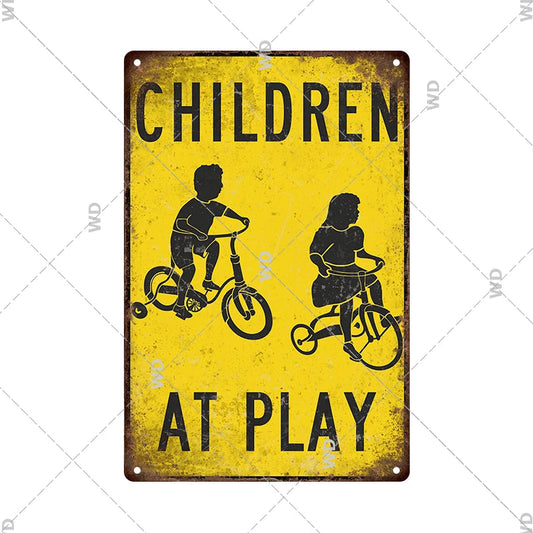 Caution - Children at Play Vintage Tin Sign Ziggy's Pop Toy Shoppe