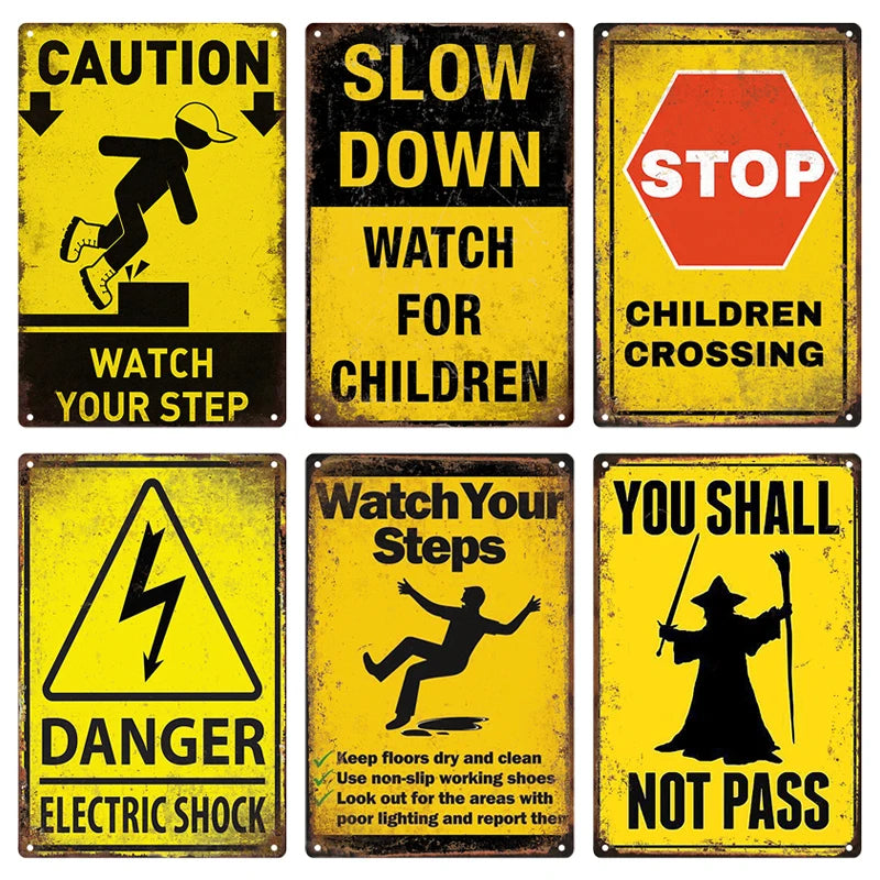 Caution - Slow Down! Watch for Children Vintage Tin Sign Ziggy's Pop Toy Shoppe