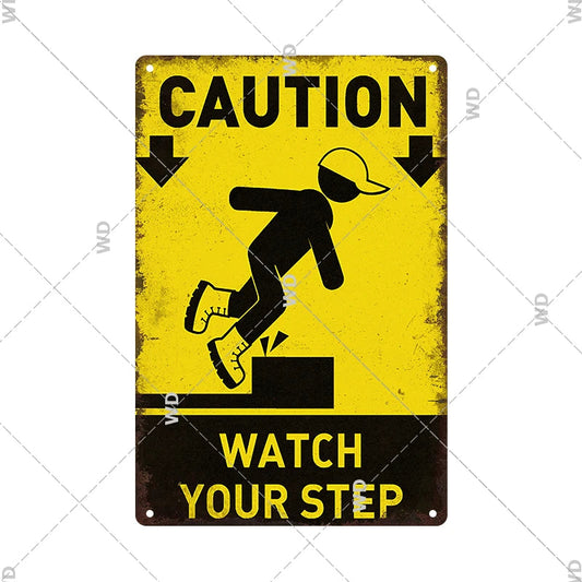 Caution- Watch Your Step Vintage Tin Sign Ziggy's Pop Toy Shoppe